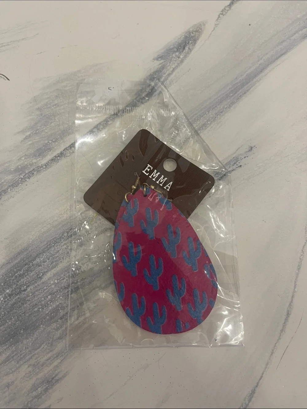 NIB Pink & Blue Cactus Teardrop Earrings